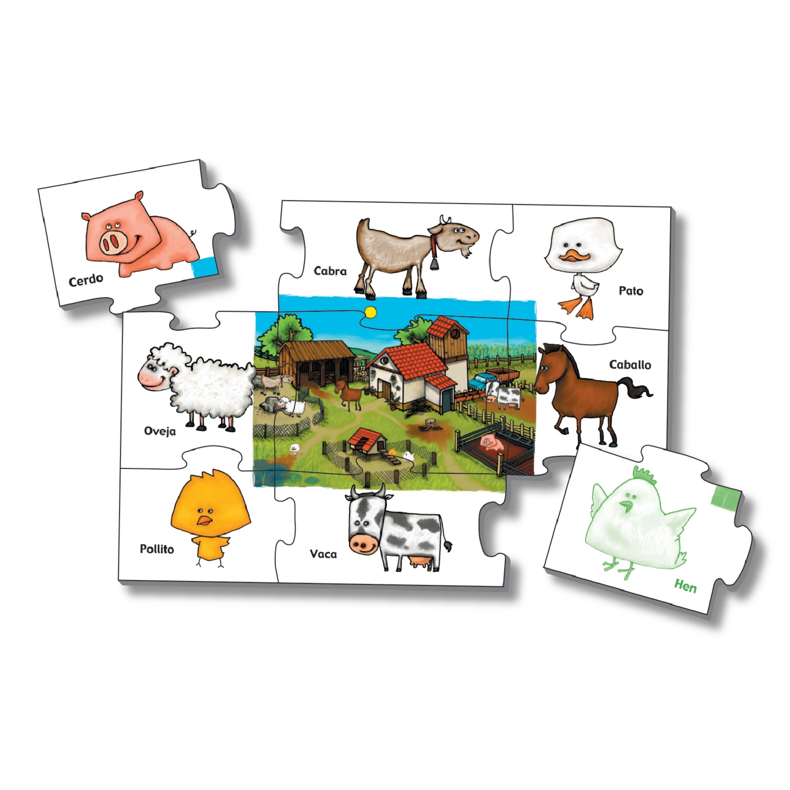 T200 Rompecabezas animales granja 9 piezas (español-inglés) - Totte